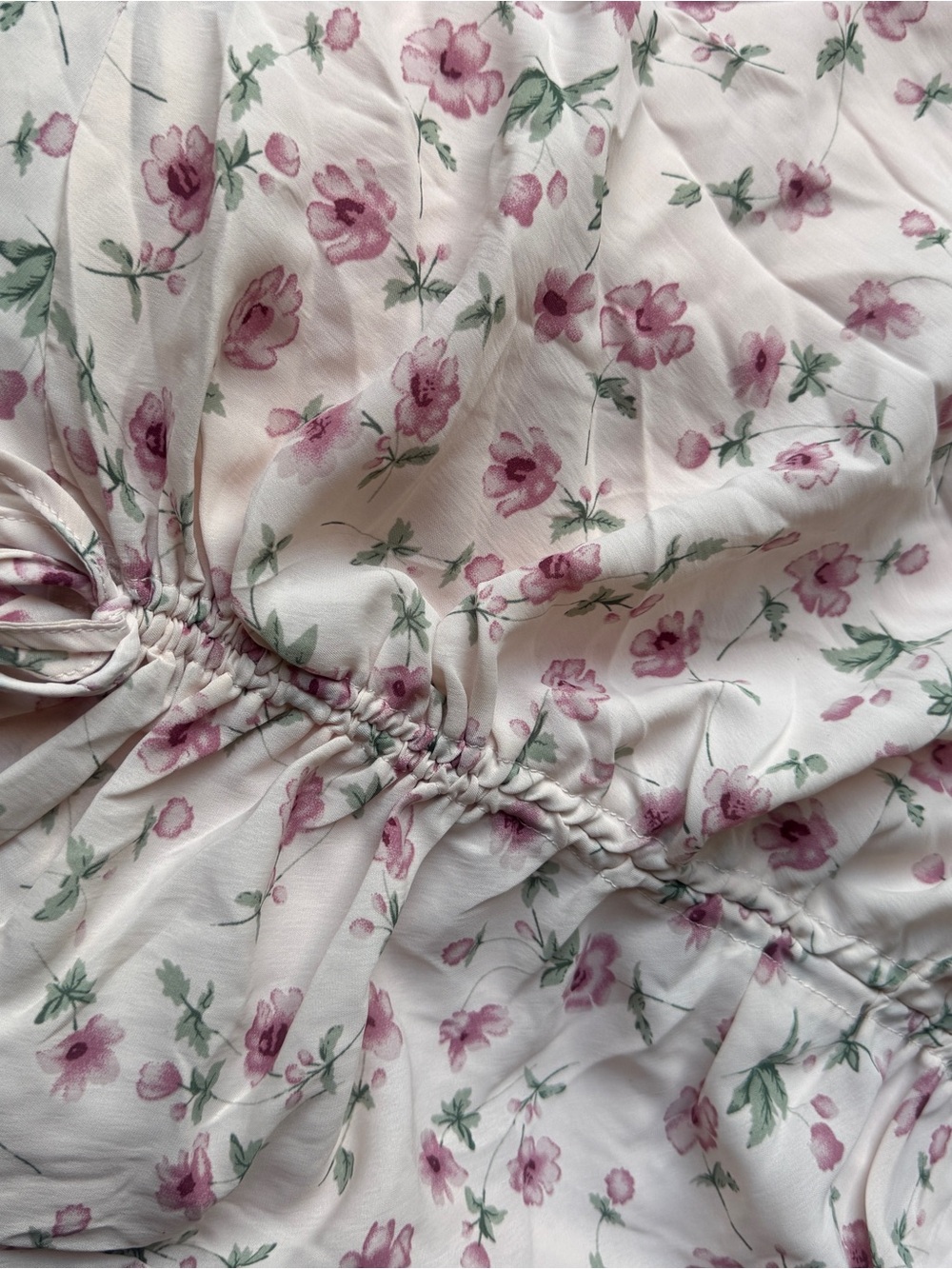 Allegra K Cream Pink Floral Ruched Mini Dress - Picture 2 of 5